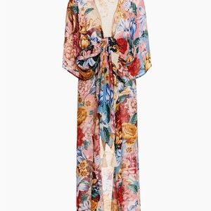 Agua Bendita Red and Pink Swim Coverup with Floral Design NWT